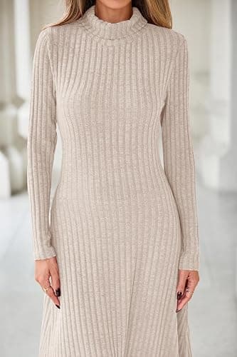 MITILLY Women Long Sleeve Maxi Dress 2025 Fall Winter Casual Turtle Neck Ribbed Knit Bodycon Going Out Dresses thumbnail 3
