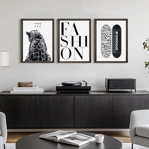 Trendy Leopard Wall Art Black White Cheetah Wall Decor Fashion Aesthetic Canvas Posters Preppy Stockholm Prints Stylish Cheetah Pictures Y2k Painting for Bedroom 12x16 Inch Framed Set of 3 thumbnail 5