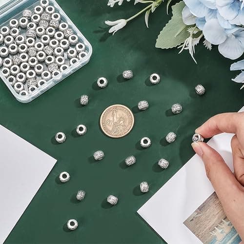 PH PandaHall 100pcs Large Hole Spacer Beads 8mm Loose Beads Tibetan Alloy Antique Silver European Rondelle Spacers Beaded Garden Decor for Bracelet Necklace DIY Jewelry Making Hole: 3.5mm thumbnail 6