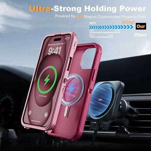 Follaroma for iPhone 15 Case with Stand & Built-in Camera Cover, MagSafe Compatible, Heavy-Duty Shockproof Protection, Magnetic & Rugged Phone Cover for iPhone 15 6.1'', Hot-Pink thumbnail 5