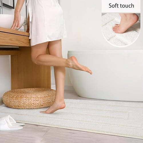 HOMORE Bathroom Runner Rugs 24x70 Non Slip Washable Long White Bathroom Rug Absorbent Plush Bath Rug for Shower Floor,Ivory thumbnail 5