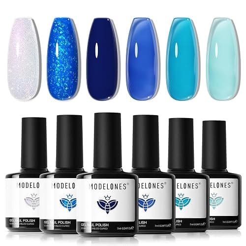 modelones Gel Nail Polish Set Jelly Glitter 6Colors Blue - Image 1