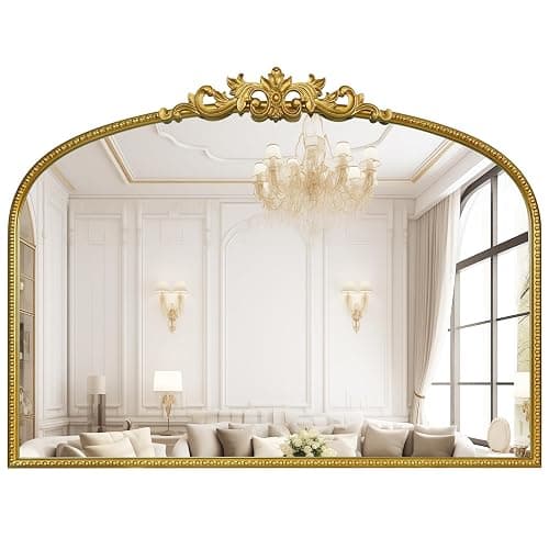WallBeyond Gold Vintage Mirror for Vanity 32x24 Inch, Gold Antique Mirror with Ornate Frame, Arched Vintage Wall for Bathroom, Living Room, Fireplace, Entryway - Image 1