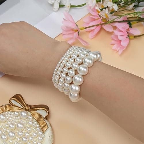 Hudinsun 1200 Pcs Pearl Beads for Jewelry Making, 5 Size Round Pearls for Bracelets Making Kit Small Pearl Filler Beads with Hole for DIY Craft Necklace Earrings thumbnail 6