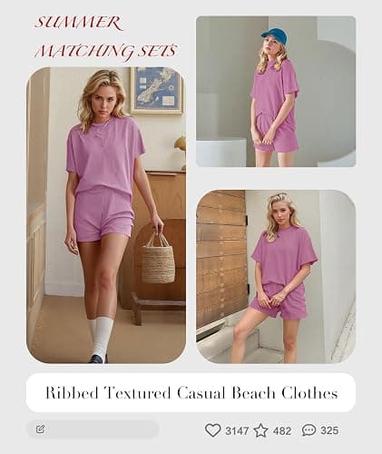 MARZXIN Women 2 Piece Shorts Set 2026 Casual Summer Cruise Outfits Ribbed Loose Short Sleeve Pocket Matching Lounge Sets thumbnail 4