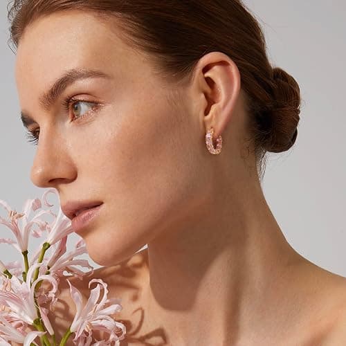 FSLEAD 14K Gold Plated Hoop Earrings for Women,Silver Huggie Earrings for Women Cubic Zirconia Small Earring CZ Inside-Outside Hoop Earrings Clear,Hot Pink,Black,Red,Green,Multicolored Earrings thumbnail 4