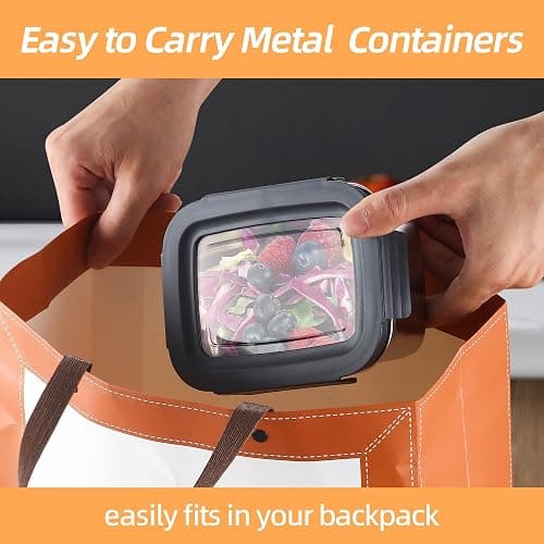 Misichao Stainless Steel Food Storage Containers with Lids - Stackable Airtight Meal Prep Food Containers for Kitchen & Pantry, Leakproof, Reusable Metal Bento Lunch Box 600ml 3 Pack thumbnail 8