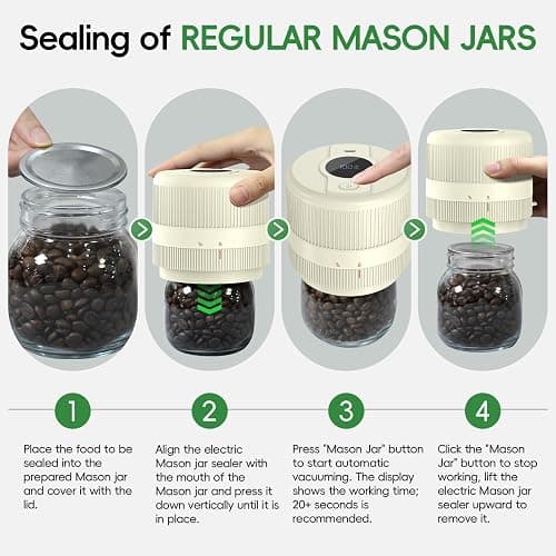 Mason Jar Vacuum Sealer Kit, Electric Sealer for Wide and Regular Mouth Mason Lids, Canning Vacuum Sealer Mason Jar, Automatic Vacuum Sealer Machine for Food Storage - Ivory thumbnail 4
