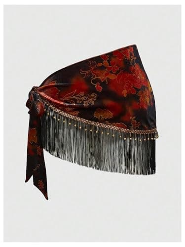 MakeMeChic Women's Wrap Fringe Skirt Beach Cover Up Low Waisted Tie Side Boho Swim Suit thumbnail 3