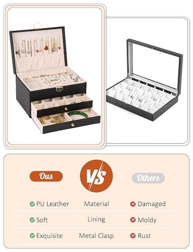 SYCARON Large Jewelry Box Organizer for Women Girls, 3 Layers PU Leather Jewelry Storage Case with Lock for Women and Girls Necklace Bracelets Earrings Rings Organizer, Black thumbnail 7