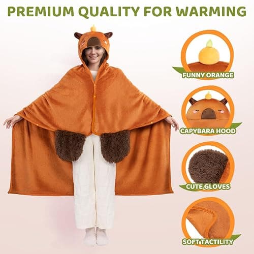 Mewaii Ultimate Softness Capybara Wearable Blanket Hoodie – Expertly Designed for American Body,Full Coverage with Easy Movement,Oversized Warm and Cozy Flannel Blanket,Capybara Gift for Adult thumbnail 4