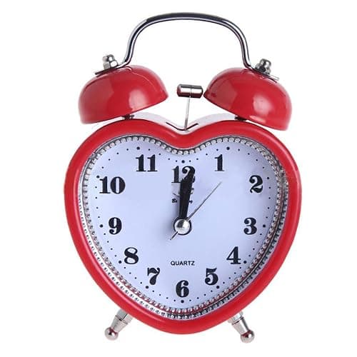 Meyaus 3in Small Heart Shape Loud Twin Bell Plastic Alarm Clock Silent Analog Quartz Nightlight Clock for Heavy Sleepers - Image 1
