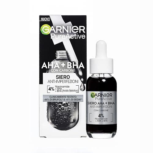 Garnier Siero Anti-imperfezioni, Per Pelle Grassa, Impura e Mista,Contrasta Punti Neri e Brufoli, Formula Vegana* con 4% [Niacinamide + AHA + BHA], Siero Pure Active AHA+BHA con Carbone, 30 ml - Image 1