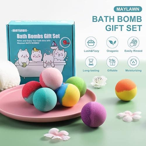 Maylawn Bath Bombs Gift Set, Vegan & Cruelty Free, Ideal Present for Women, Girls, Birthday Mothers Day Gifts Idea, 9-Pieces Handmade Fizzy Bubble Bath Bombs thumbnail 3