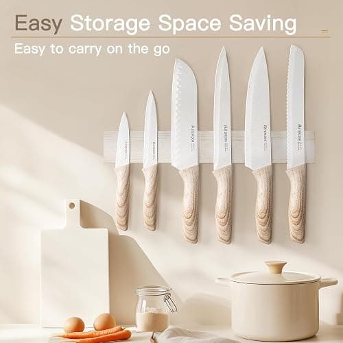 Astercook Knife Set, 13 Pieces Kitchen Knives Set with Ceramic Coating, Stainless Steel Chef Knife Sets with 6 Blade Guards, Dishwasher Safe Knives with Wooden Handle, White thumbnail 4