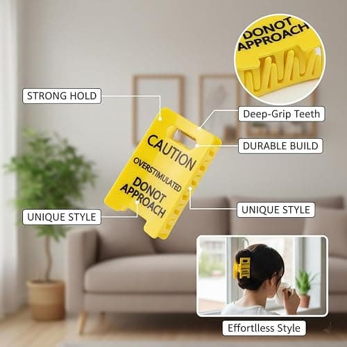 Overstimulated Caution Sign Hair Claw Clip,Yellow Caution Hair Clip,Do Not Approach Sign Hair Claws Hair Clips,Funny Gag Gift for Women and Coworkers thumbnail 5