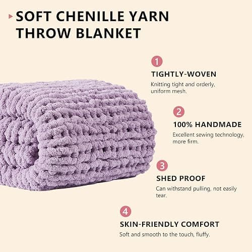 L'AGRATY Chunky Knit Blanket Throw - Soft Chenille Yarn Throw Blanket 50x60: Handmade Thick Cable Knit Crochet Blanket - Large Knit Blanket Chunky Rope Knot Throw Blanket for Couch Sofa Bed Home Decor thumbnail 2