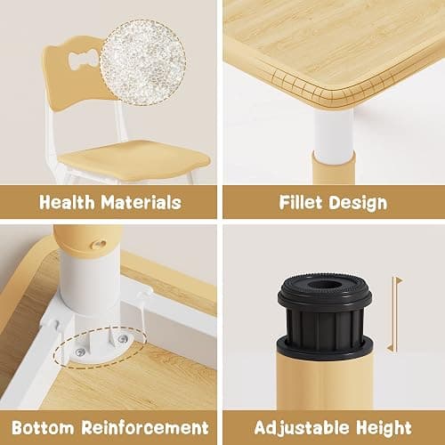 Brelley Height Adjustable Toddler Table and 2 Chairs Set, Beige | Table Supports 280 lbs, Drawing Activity Desk, Classroom/Daycare/Home, Children Multi-Activity Table for Ages 3-8 thumbnail 7
