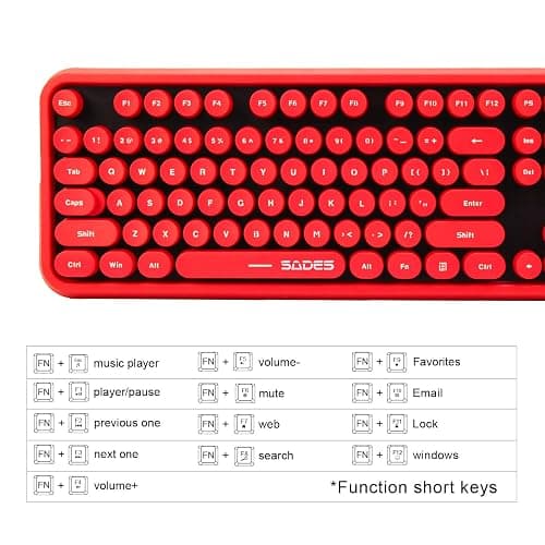 Wireless Keyboard Mouse Combo, 2.4GHz Wireless Typewriter Keyboard with 104 Cute Retro Round Keys, Letton Full Size Keyboard and Mouse with 3 DPI for Computer Mac PC Laptop-Black/Red thumbnail 4