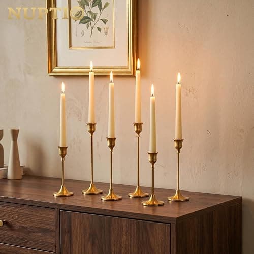 2 Sets(6 Pcs) Brass Gold Metal Taper Candle Holders Candlestick Holders, Vintage Modern Decorative Centerpiece Candlestick Holders for Table Mantel Wedding Housewarming Gift thumbnail 2