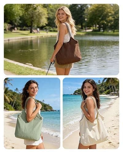 BAGSMART Tote Bag for Women, Travel Tote Beach Bag with Zipper for Gym | Packable Tote Bag for Travel, 12.5L Lightweight Tote Bag for Work, Beach Tote Pool Bag for Beach thumbnail 9