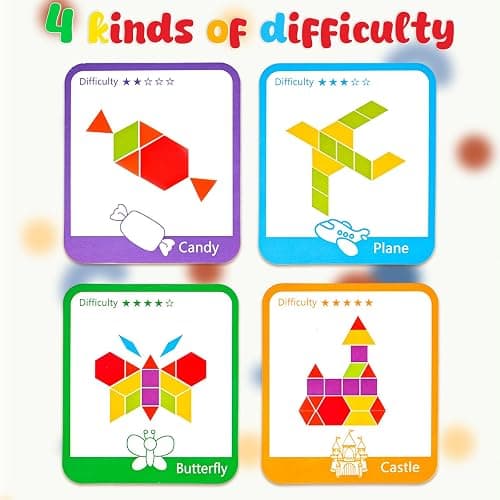 LovesTown 209 PCS Shapes Wooden Pattern Blocks for Kids,Geometric with Activity Cards and Storage Bag, Educational Tangram Puzzles,Great Learning Gift from Parents or Teachers thumbnail 6