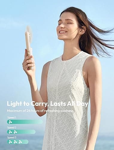 Aecooly Slim Portable Fan, Thin Handheld Fan, USB Rechargeable Mini Personal [24H Max Cooling Time], Battery Powered Small Foldable Pocket for Travel, Summer, Gifts for Women, Girls -Beige - 1 Pack - Beige thumbnail 4