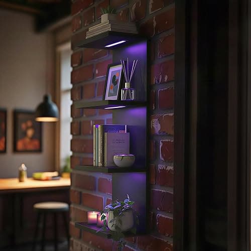 AskTag 4 Tier RGB Wall Shelf-Gaming Shelf with Remote Control, Lack Shelves with Light for Bedroom | Easy to Install Cosmetic & Display Modern Shelf, Black thumbnail 2