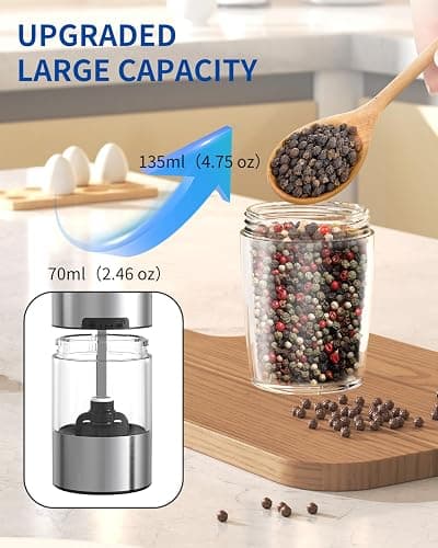 CIRCLE JOY Gravity Electric Salt and Pepper Grinder Set Automatic Salt and Pepper Grinder Set with LED Light, Battery Operated, Adjustable Coarseness, Large Capacity, for Home Kitchen BBQ thumbnail 6