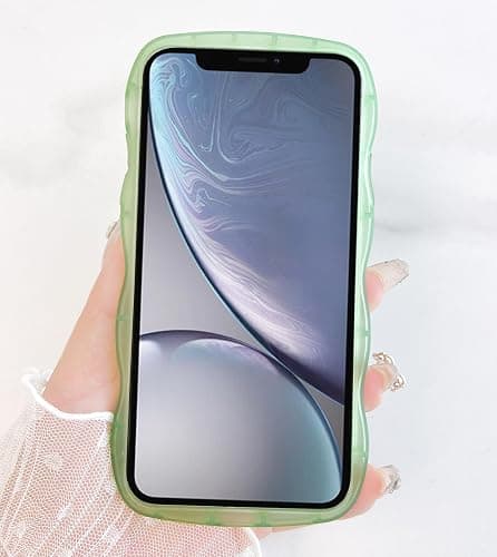 Qokey for iPhone XR Case, Glitter Star & Curved Edge Handle Grip Design, Military-Grade Shockproof Clear TPU Cover, Sparkle Protection Scratch-Resistant, Holographic Sage Green Bow thumbnail 6