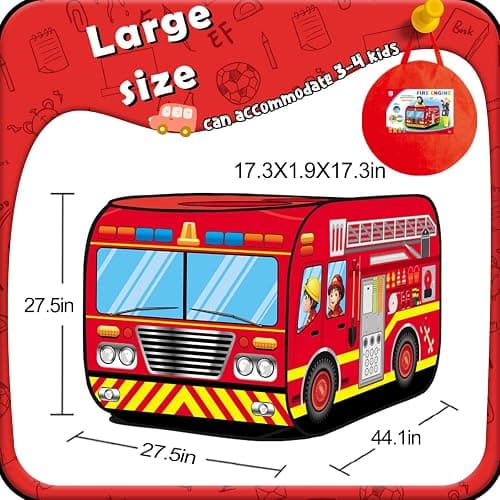 Britik Pop Up Play Tent for Kids Aged 3-5 Years Old Boys and Girls : Fire Truck Tent Playhouse Toy Play Tents for Toddlers 3-5 Kids Tent Indoor Outdoor Playhouse Toys for 3 + Year Old, Fire Truck thumbnail 2