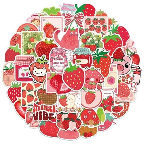 Strawberry Stickers for Kids, 100PCS Cute Cartoon Vinyl Waterproof Stickers for Laptop Waterbottle Phone Girls Bedroom Birthday Strawberry Party Favors - Image 1