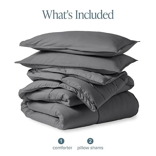 Bare Home Comforter Set - Queen Size - Ultra-Soft - Goose Down Alternative - Premium 1800 Series - All Season Warmth (Queen, Grey) thumbnail 8