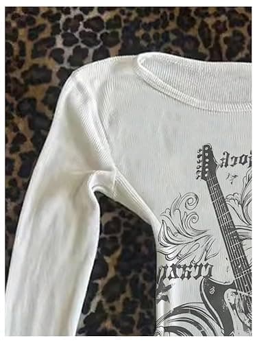 Verdusa Women's Y2K Gothic Grunge Clothes Emo Tops Graphic Tees Long Sleeve Shirts Vintage 2000s Clothing thumbnail 4