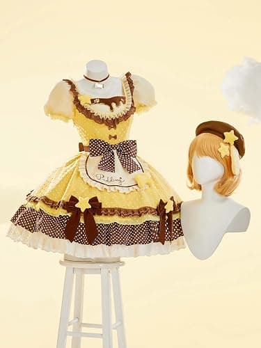 miccostumes Women's Cute Polka Dot Print Dress with Apron & Hat thumbnail 2