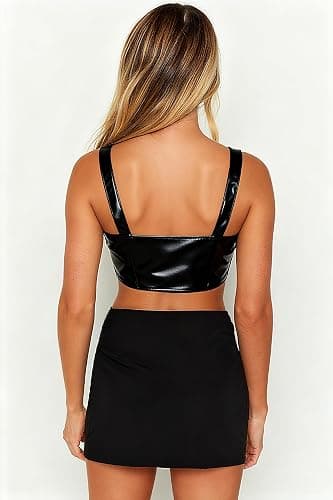 EG CHRIS G Black Mini Skirt Women's High Waisted Stretch Fitted Bodycon Skirt with Slit thumbnail 5