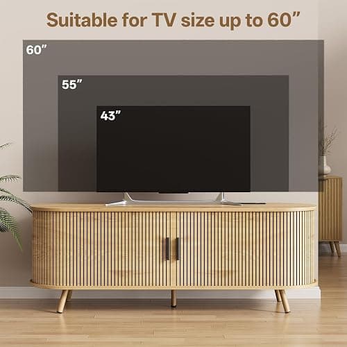 EPLICEMR 55 inch TV Stand with Power Outlet, Fluted Entertainment Center for TVs Up to 60 inch, Modern TV Console with Large Storage & Sliding Doors, Media Console for Living Room|Bedroom, Nature Oak thumbnail 6
