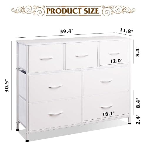 WLIVE 7 Drawer Dresser TV Stand, Dressers for Bedroom, Fabric Storage Tower, Hallway, Entryway, Closets, Sturdy Steel Frame, Wood Top, Easy Pull Handle, White thumbnail 3