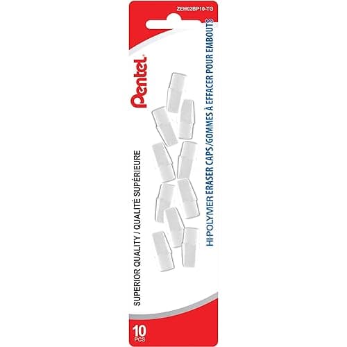 Pentel Hi-Polymer White Cap Erasers, Pack of 10 (ZEH02BP10) - Image 1