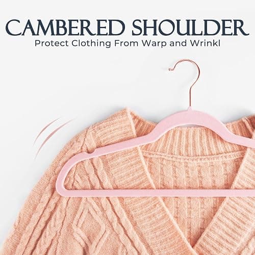 HOUSE DAY Pink Velvet Hangers 100 Pack, Premium Non-Slip Felt Clothes Hangers, Sturdy Heavy Duty Coat, Durable Hanger for Suits, Space Saving with No Hanger Mark, 360° Swivel Rotating Rose Gold Hook thumbnail 6