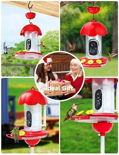 DOCOON Hummingbird Feeder with Camera Solar Powered, Hummingbird Feeders for Outdoors with 2K Bird Watching Camera, Ideal Gifts for Christmas, White Elephant Gifts thumbnail 7