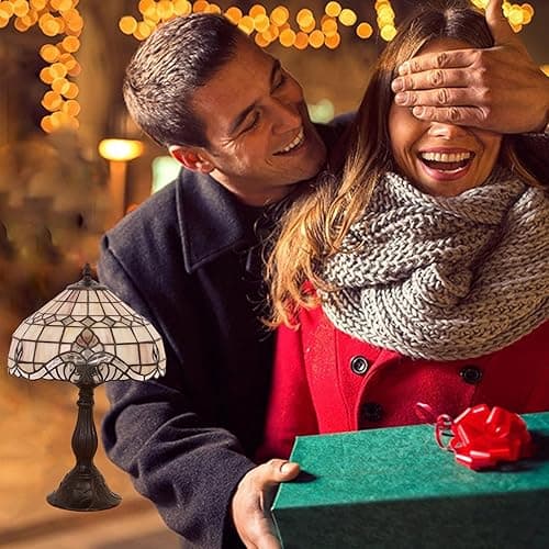 FUMAT Tiffany Vintage Table Lamp,Pink Baroque Stained Glass Vintage Lamps,Bedside Nightstand Lamps for Bedroom,Living Room,Home Office Desk Lamp,LED 3 Color Temperatures Bulb,12X12X19Inch thumbnail 10