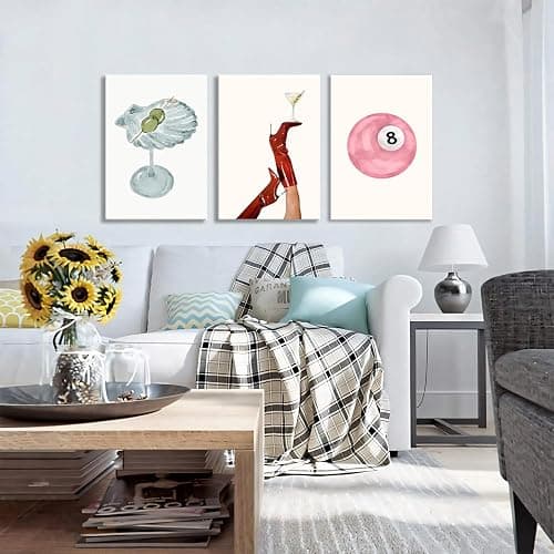 Framed Funky Martini Posters Wall Art Set of 3, Vintage Preppy Aesthetic Canvas Prints, Trendy Pink Number 8 Y2K Girl Room Wall Decor Paintings for Dorm Living Room Dining Room Kitchen 12x16 Inch thumbnail 4
