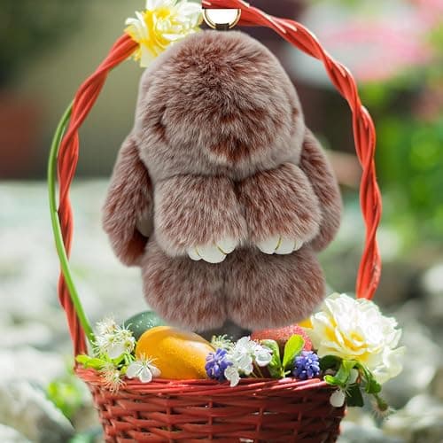 Bunny Keychain with Tin,Bunny Handmade Soft Pompom Charms,Fluffy Keychain Accessories for Womens thumbnail 2