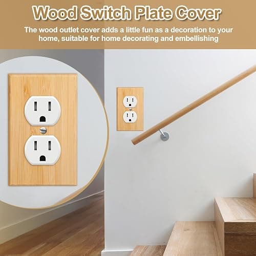 Pinkunn 10 Pieces Solid Wood Light Switch Plate Outlet Covers Bamboo Wooden Decorative Wall Plate for Home Bedroom Kitchen(Light Oak,Double Hole) thumbnail 5