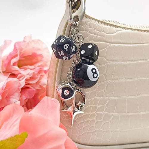 Nalefow Y2K Keychain for Women, 8 Ball Dice Charm with Carabiner Clip - Cute Goth Core Keychain Bag Charm for Keys Bags Jeans thumbnail 5
