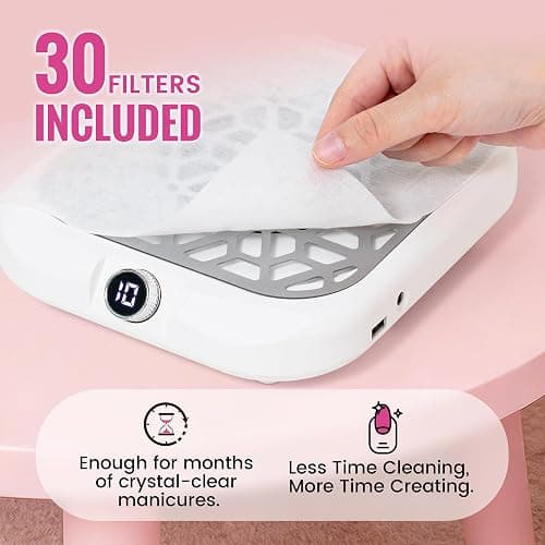 Smofrees Nail Dust Collector - Professional Powerful Dust Collector Nail Tech with LED Display, 10 Suction Modes, Acrylic Nail Tools with 30 Disposable Filter Papers, White thumbnail 5