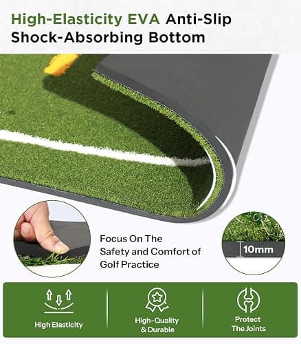 Golf Mat with Dual Turf | Golf Hitting Mat with Standing Guide-Line & Swing Path Line, 5x4ft Thickened Green Turf Practice Mats for Indoor or Outdoor Use, Ideal Gifts for Men Dad Husband & Golfers thumbnail 5