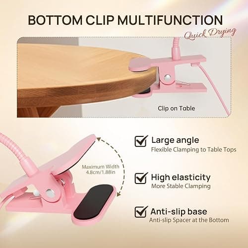AORAEM UV LED Nail Lamp, Quick Drying UV Light for Gel Nails Foot Control LED Nail Cure Lamp, Flash Cure Light with Gooseneck and Clamp for Gel Nails, Pink thumbnail 8