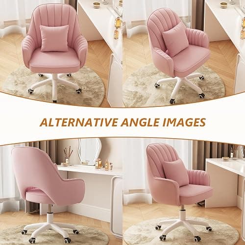 WXJHL Mid-Back Velvet Desk Chair, Height Adjustable Swivel Vanity Chair with Wheels, Rolling Accent Chair for Home Office, Bedroom, Living Room, Pink thumbnail 7